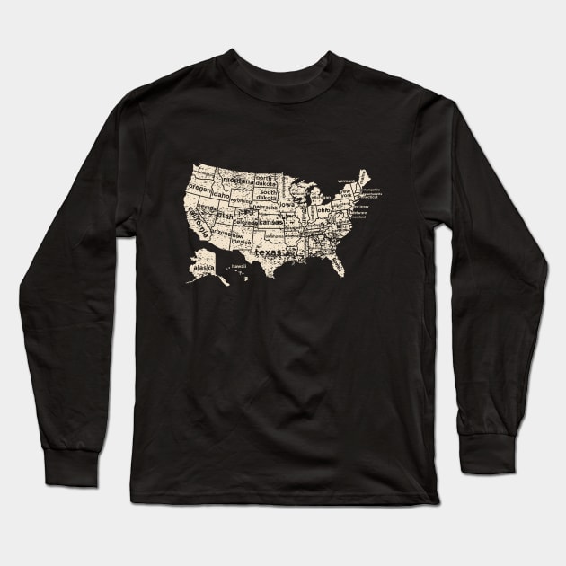 Vintage Map of USA Long Sleeve T-Shirt by contr4